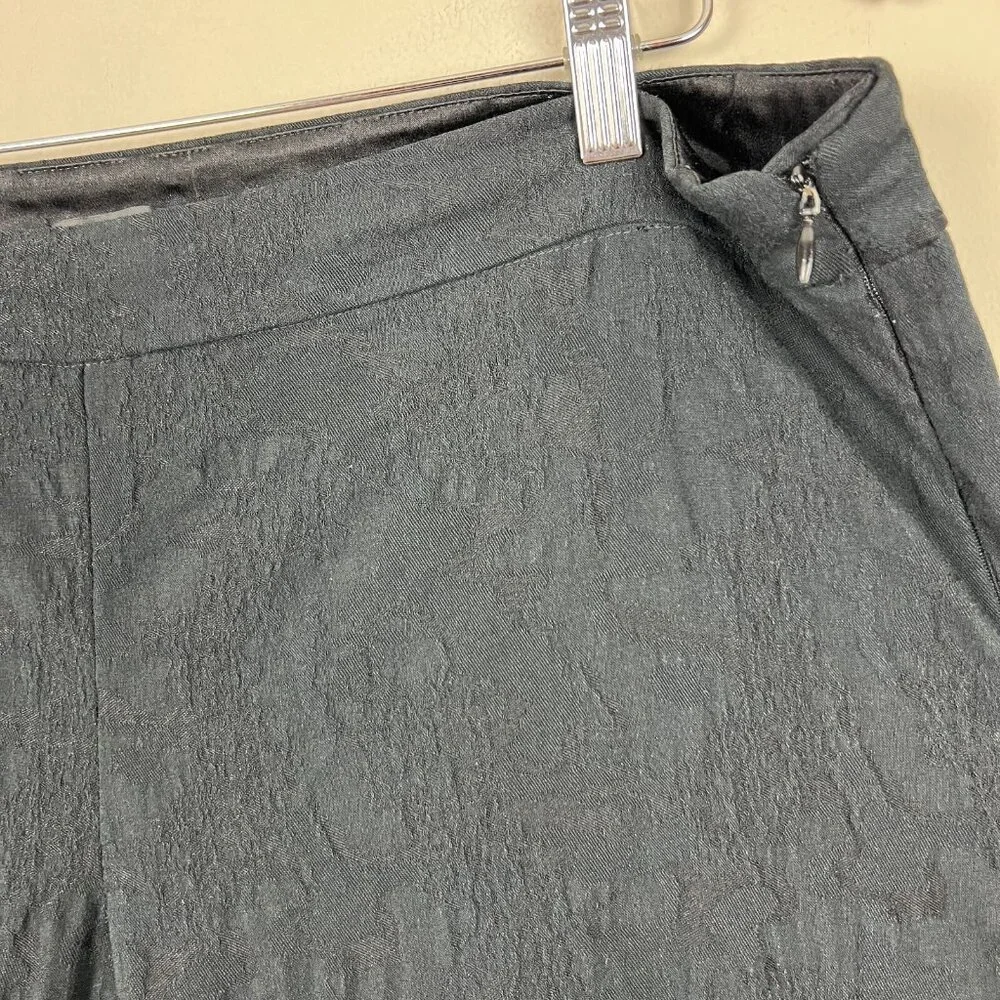 Eileen Fisher Pants Womens Large Black‎ Textured Stretch Ankle Side Zip Cotton L